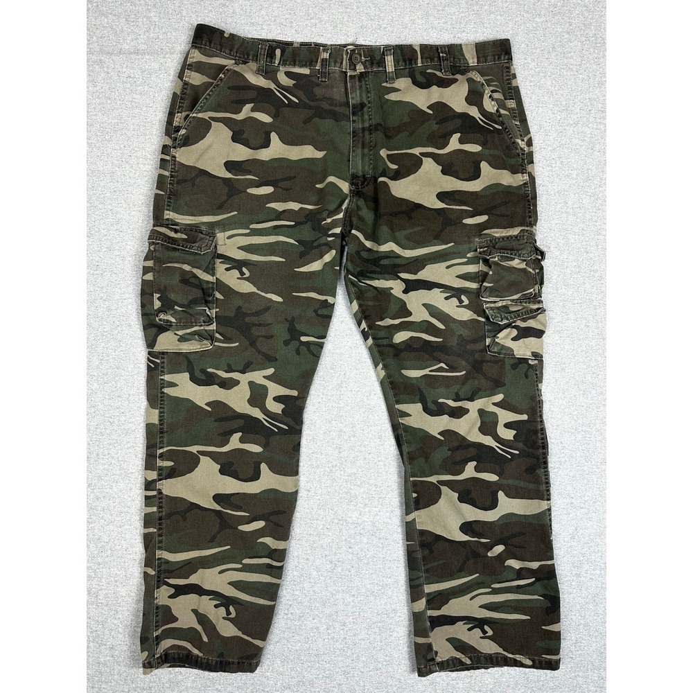 Wrangler Camo Cargo Pants Men 44x30 (fits 42x29) Green Brown Woodland Y2K Grunge